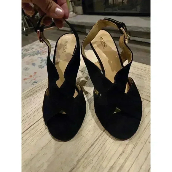 Michael Kors Black Suede Peep Toe Slingback Sandals Women's Heels Size 10 - Picture 1 of 6